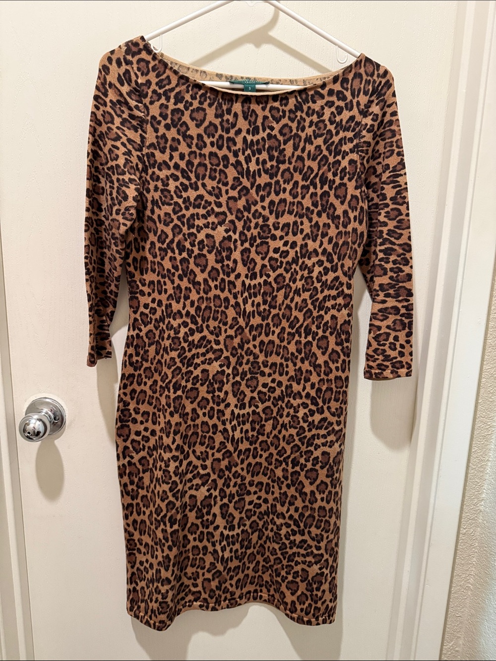 Lauren Ralph Lauren Leopard Print Long Sleeve Bodycon Dress in Brown